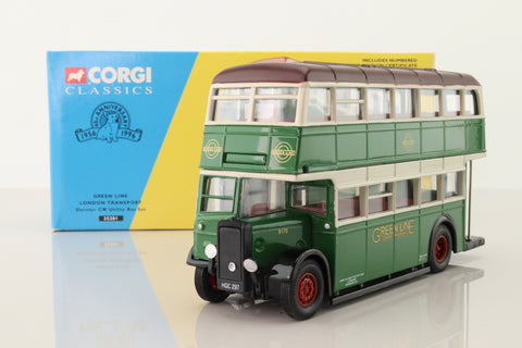 Corgi Classics 35201; Daimler CW Utility Bus; Green Line, Rte 721 Aldgate, Ilford, Stratford, Green & White