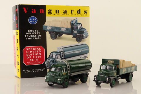 Vanguards BO1002; Boots Delivery Trucks 2 Pce Set; Bedford S Tanker & Leyland Comet Dropside