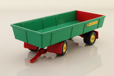 Britains 9558; 8 Wheeled Trailer; Green Body, Red Chassis, Yellow Wheels