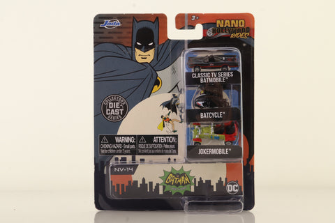 Jada Toys NV-14; Classic Batman Nano Set; Batmobile, Batcycle & Jokermobile