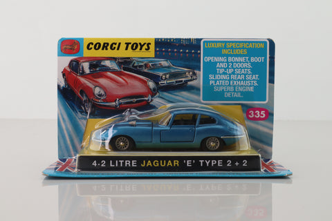 Corgi Toys 335; Jaguar E-Type 2+2; Blue Metallic; Modern Repro