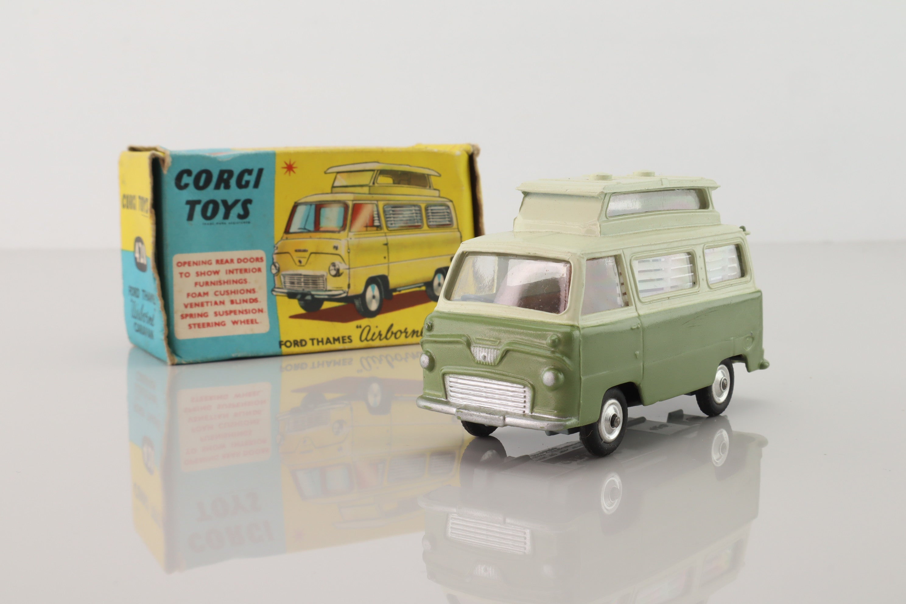 Corgi Toys 420; Ford Thames Airborne Caravan; Olive & Pale Green