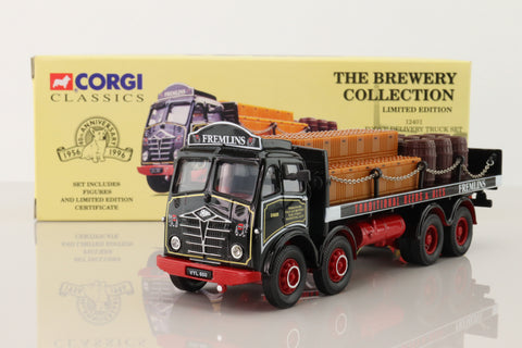 Corgi Classics 12401; Foden FG; 8 Wheel Rigid Flatbed With Chains, Fremlins Brewery; Crates & Barrels Load