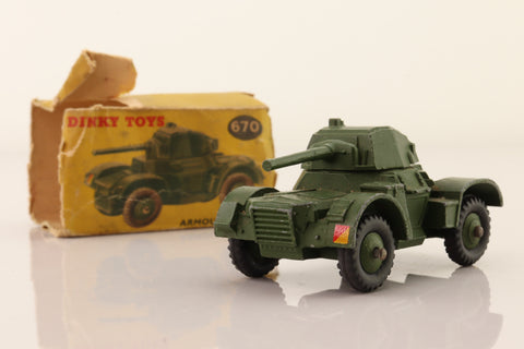 Dinky Toys 670; Armoured Car; Olive, Painted Metal Hubs