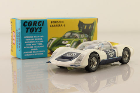 Corgi Toys 330; Porsche Carrera 6; White & Blue; RN60, Modern Reproduction