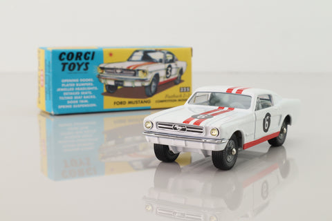 Corgi Toys 325; Ford Mustang Competition; White, Modern Repro