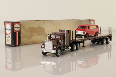 Herpa 852 277; Chevrolet Bison Semi Truck; Artic Flatbed, Railway Inspection Car