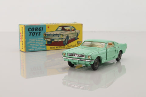 Corgi Toys 320; Ford Mustang Fast Back Coupe; Light Green, Cream Seats, Wire Spokes